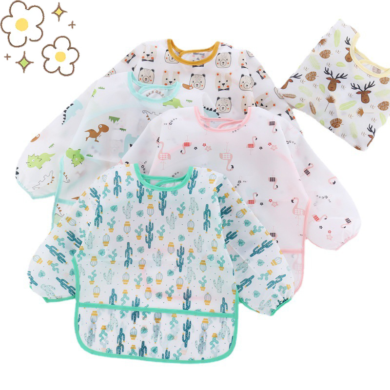 Bib Long Sleeve - Baby-Silikon-Cartoon-Lätzchen, 0–6 Jahre, weiche Lätzchen, süße