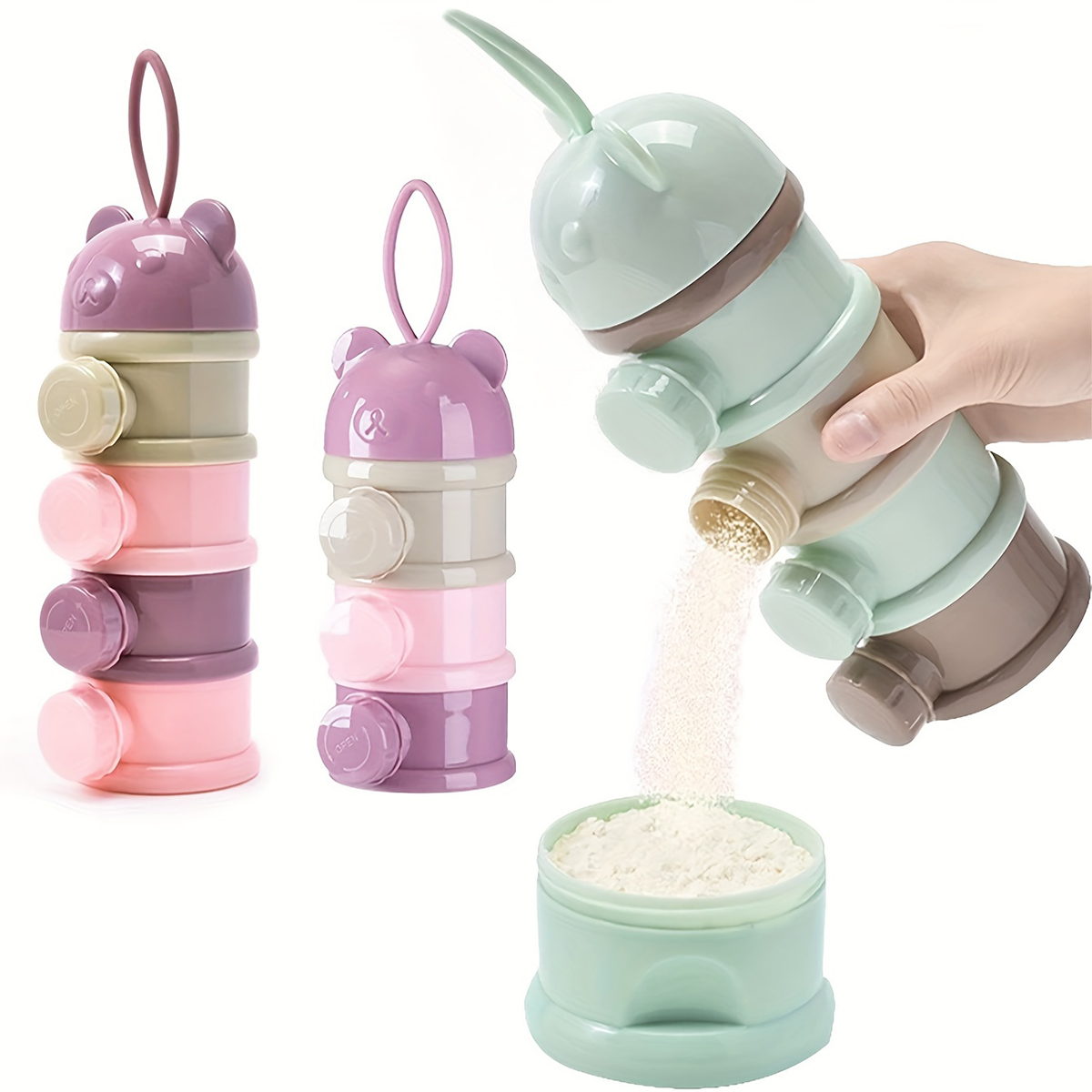 Snack Container Travel - Baby-Milchpulverbehälter mit großem Fassungsvermögen und Riemen,