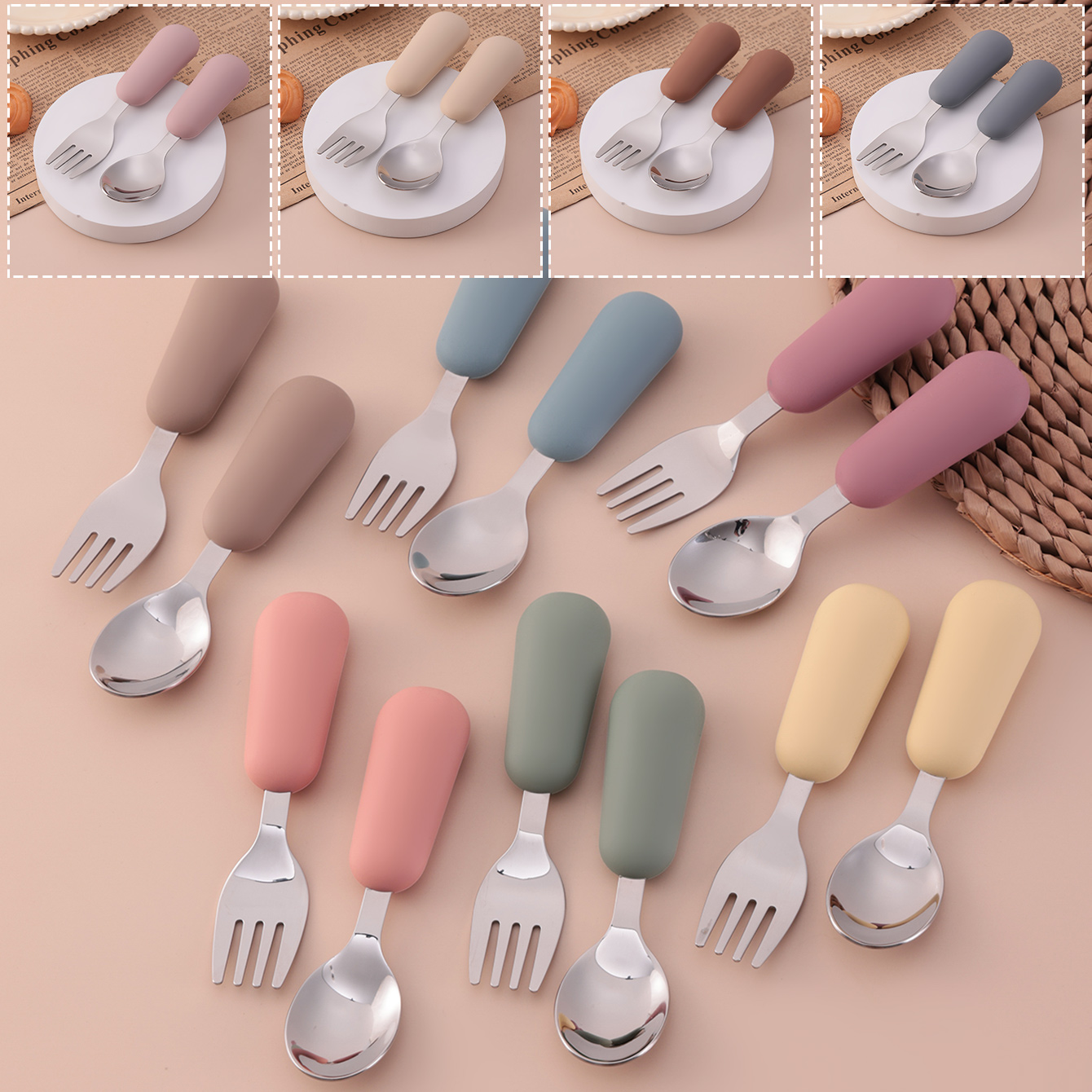 Baby Food Utensils - Farbe Kinder 2PCS Edelstahl Gabel Löffel