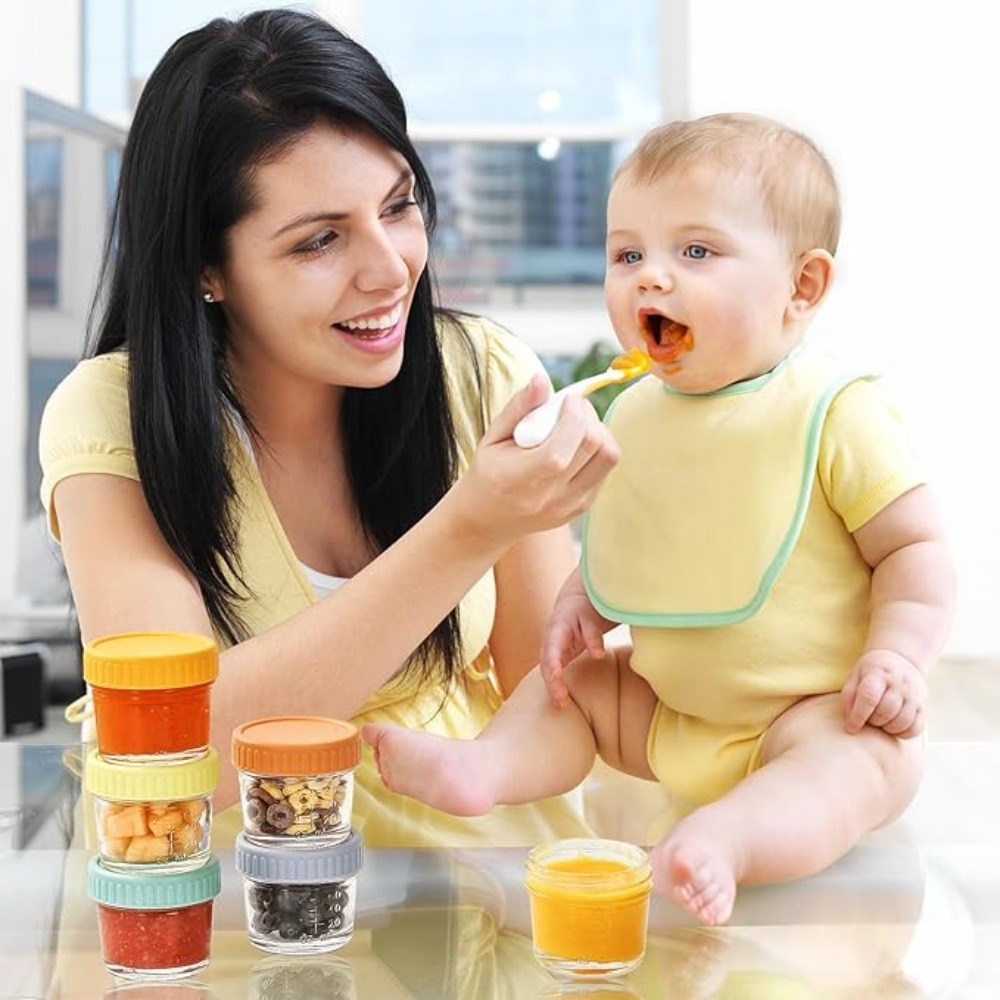 Baby Food Glass Containers - 6 Stück Glas-Babynahrungsgläser, wiederverwendbar, mit Skala,