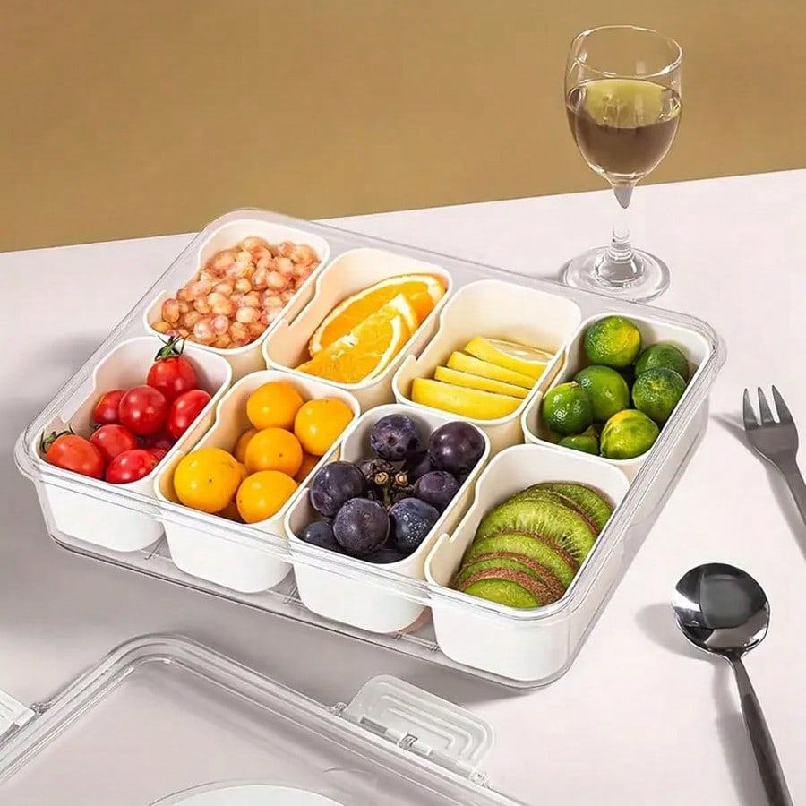 Snack Container Travel - 8-Fächer-Snackbehälter mit Deckel und Griff, tragbare