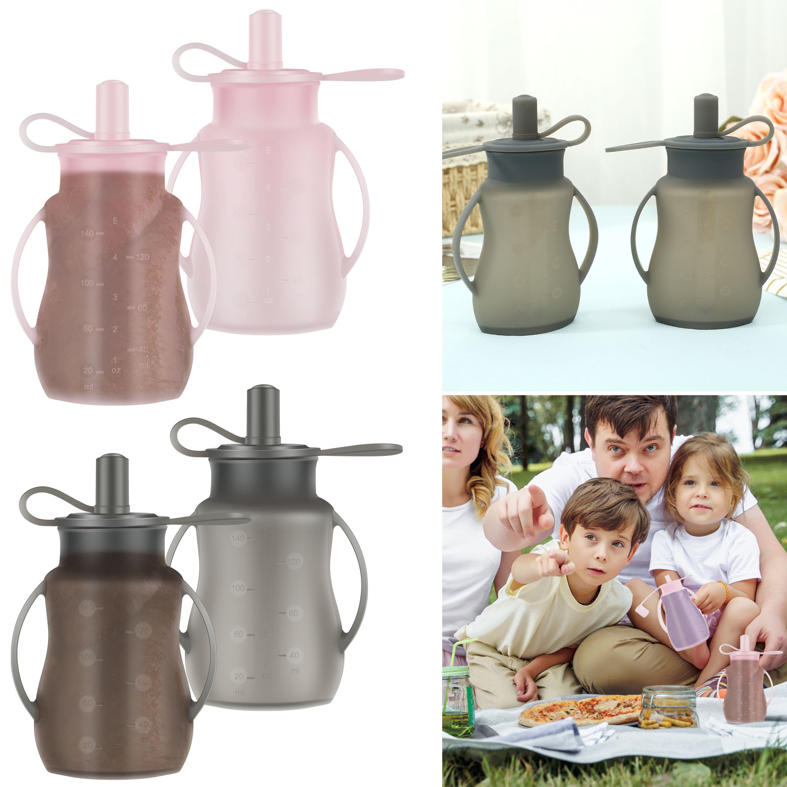 Baby Food Pouches Reusable - 2 Stück Baby-Fütterungsbeutel, Silikon-Babynahrungsbeutel, leicht zu