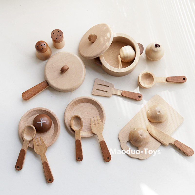 Baby Food Utensils - Maoduo Spielzeug Buchenholz Kinderküche Spielset Kochutensilien