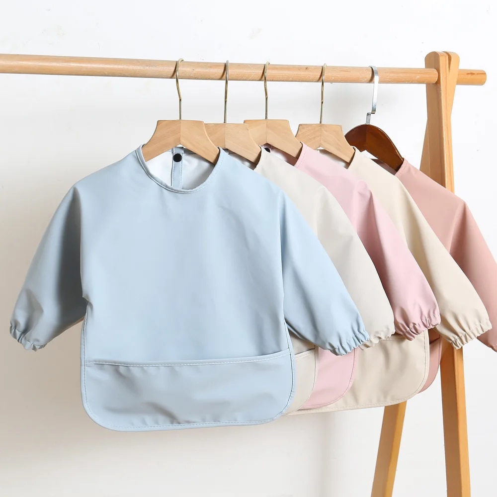 Bib Long Sleeve - Einfarbige Baby-Lätzchen mit langen Ärmeln, Latzschürzen