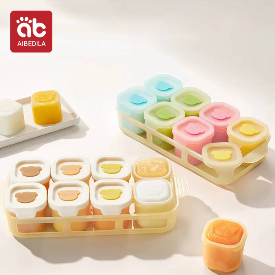 Baby Food Glass Containers - AIBEDILA Baby Silikon-Gefrierbehälter mit unabhängigen Fächern,