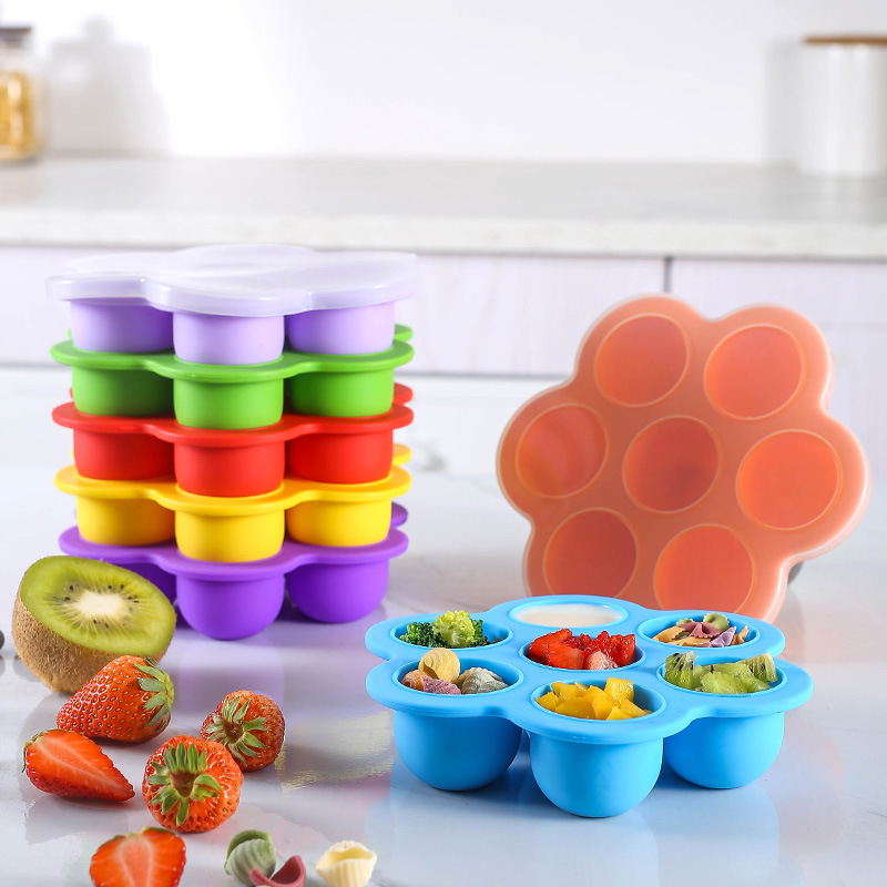 Freezer Tray Baby - 7-Loch Wiederverwendbare Silikon-Babynahrung-Gefrierform, Frischhaltedose, Eierform, BPA-frei,
