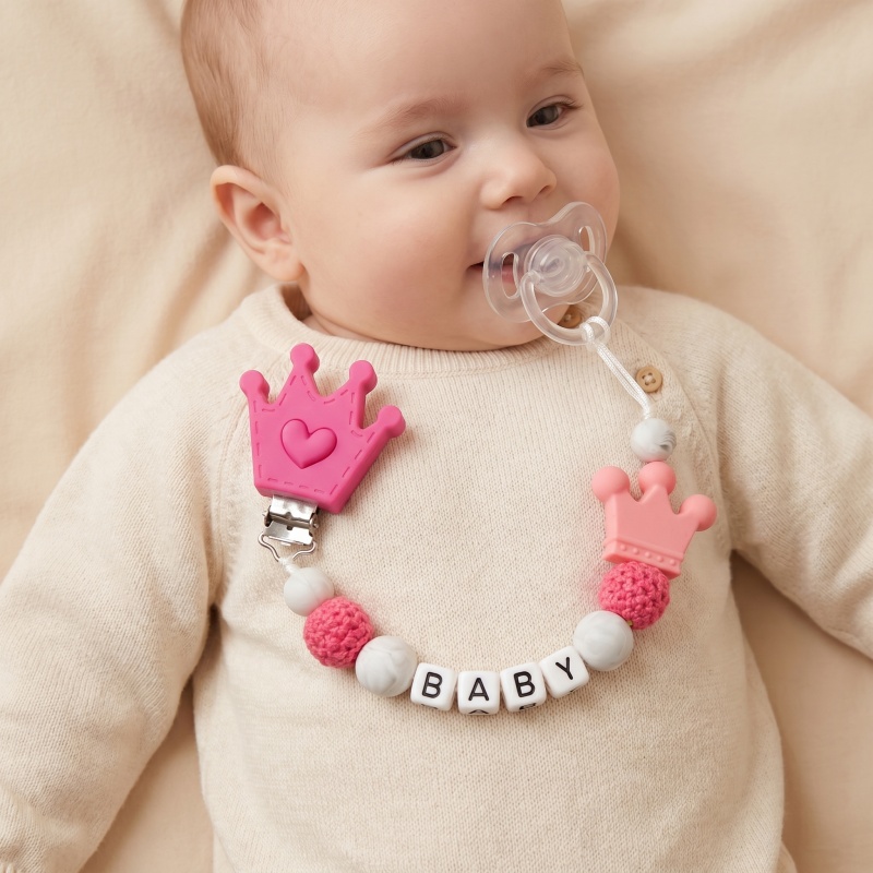 Baby Food Name - Personalisierter Baby-Schnullerclip mit individuellem Namen, Silikon-Beißringhalter,