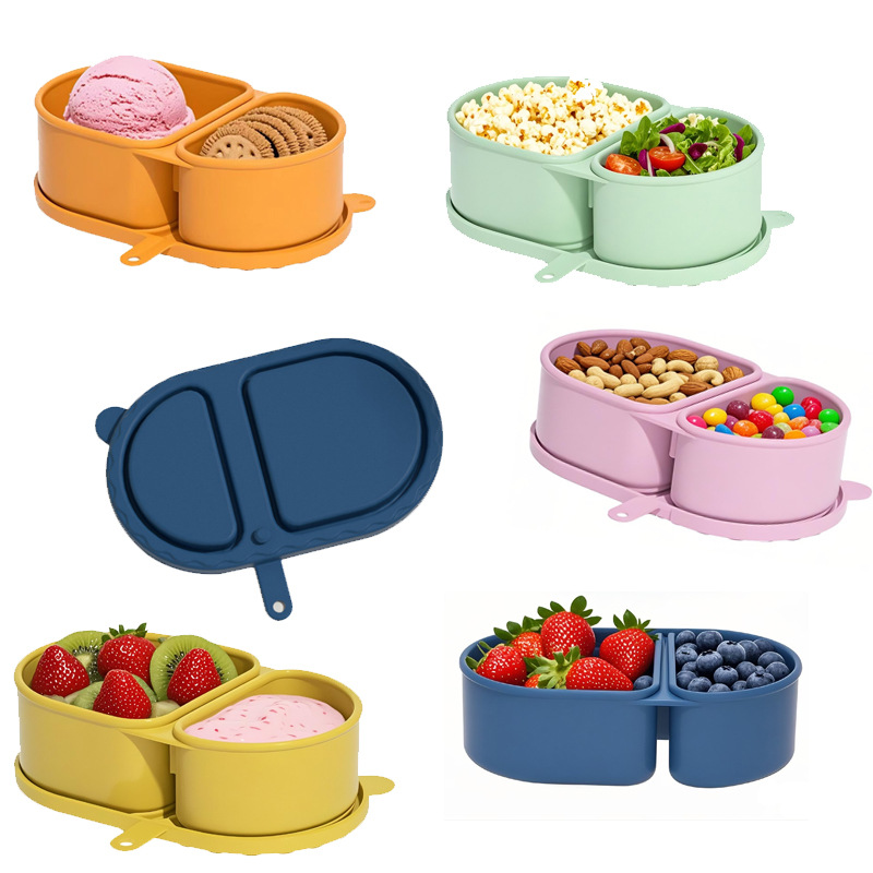 Snack Container Travel - 2-Fach Faltbarer Silikon-Saucenbehälter mit Deckel, Auslaufsichere