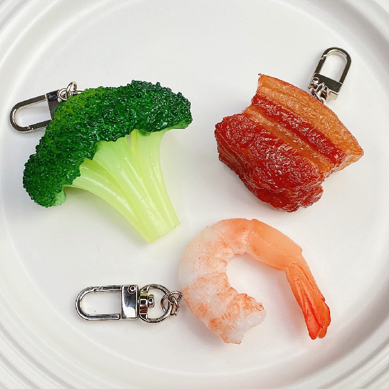 Baby Food Shrimp - Simulation Lebensmittel Schlüsselbund Geschmortes Schweinefleisch Brokkoli
